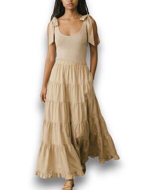 Ulla Johnson Hope Dress Oatmeal Cotton Tiered Ruffle Midi